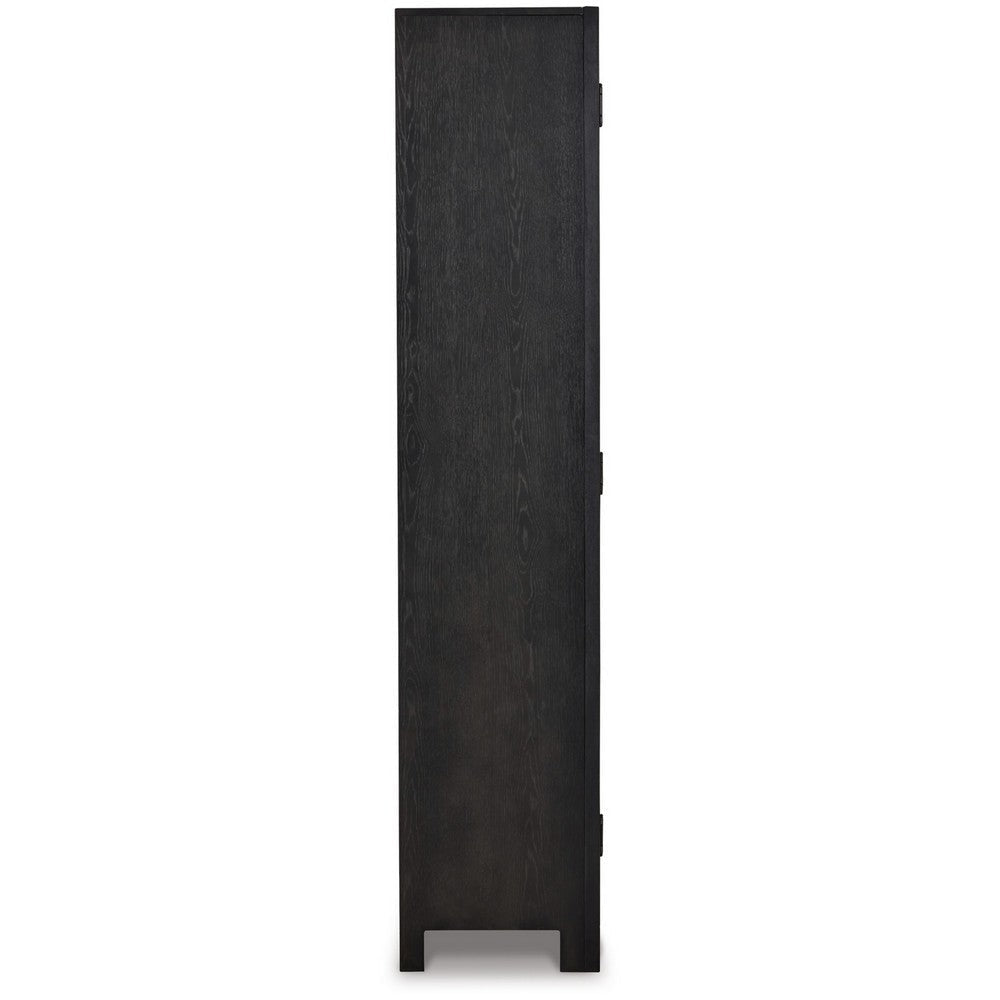 Liam 76 Inch Tall Accent Cabinet Glass Doors Drawer Gray Black Wood By Casagear Home BM312479