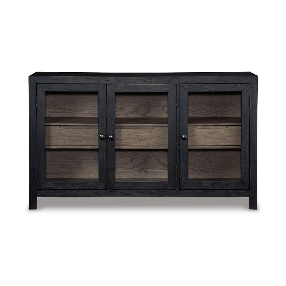 Liam 60 Inch Sideboard Accent Cabinet 3 Glass Door Gray and Black Wood By Casagear Home BM312480