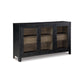 Liam 60 Inch Sideboard Accent Cabinet 3 Glass Door Gray and Black Wood By Casagear Home BM312480