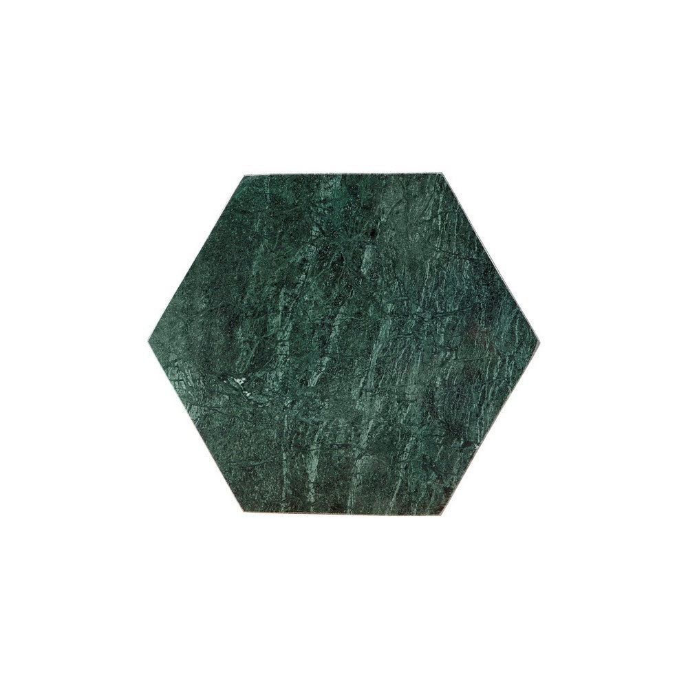 24 Inch Accent End Table Green Hexagon Marble Top Gold Metal Base By Casagear Home BM312481