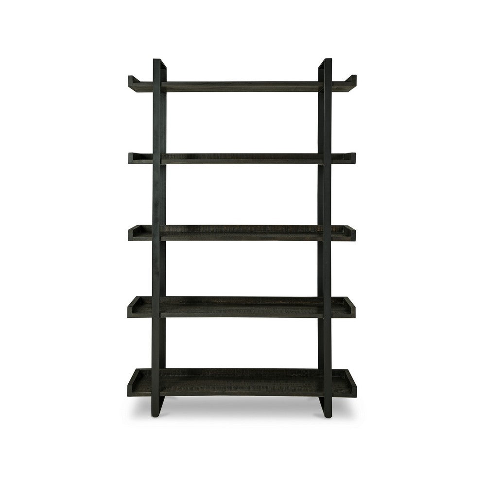 Franz 78 Inch Bookcase 5 Display Shelves Black Metal Bracket Brown Wood By Casagear Home BM312482