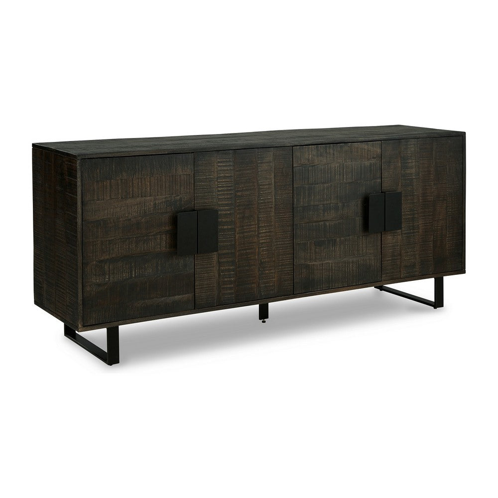 Franz 64 Inch Sideboard Accent Cabinet 4 Doors Mango Wood Black Base By Casagear Home BM312483