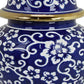 18 Inch Temple Jar Blue Floral Print with Removable Lid White Gold By Casagear Home BM312484