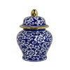 18 Inch Temple Jar Blue Floral Print with Removable Lid White Gold By Casagear Home BM312484