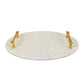 14 Inch Decorative Serving Tray Gold Handles Square White Marble Finish By Casagear Home BM312494