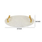 14 Inch Decorative Serving Tray Gold Handles Square White Marble Finish By Casagear Home BM312494