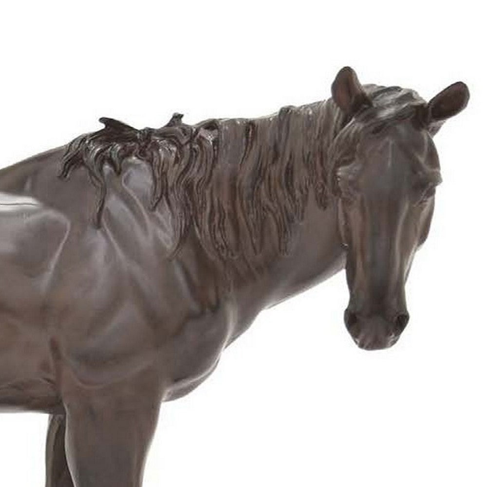 Refi 14 Inch Horse Statuette Figurine Modern Style Sculpture Brown Resin By Casagear Home BM312500