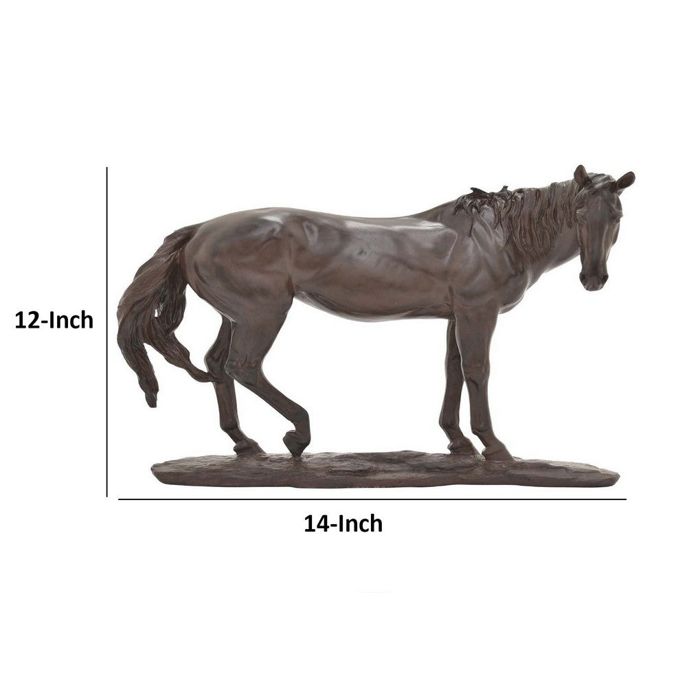 Refi 14 Inch Horse Statuette Figurine Modern Style Sculpture Brown Resin By Casagear Home BM312500