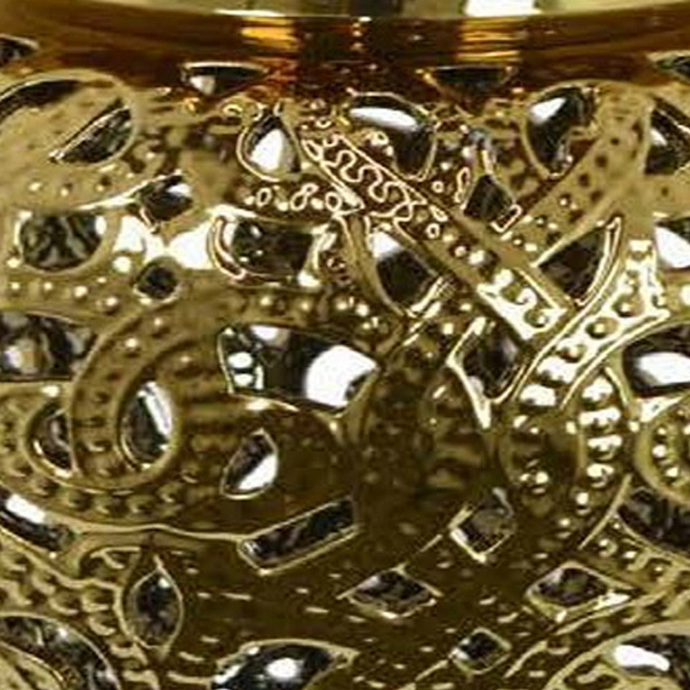 24 Inch Decorative Temple Jar Pierced Details Dome Lid Gold Ceramic By Casagear Home BM312504