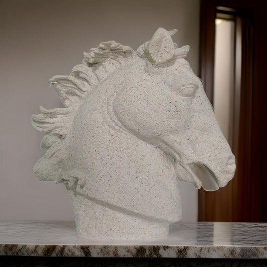 25 Inch Horse Head Figurine Statuette, Lifelike Design, White Resin By Casagear Home