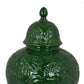 Aniea 18 Inch Accent Temple Jar Geometric Design Dome Lid Green Ceramic By Casagear Home BM312569