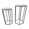 Set of 2 Plant Stand Tables Modern Hexagon Shape White Marble Top Black By Casagear Home BM312572