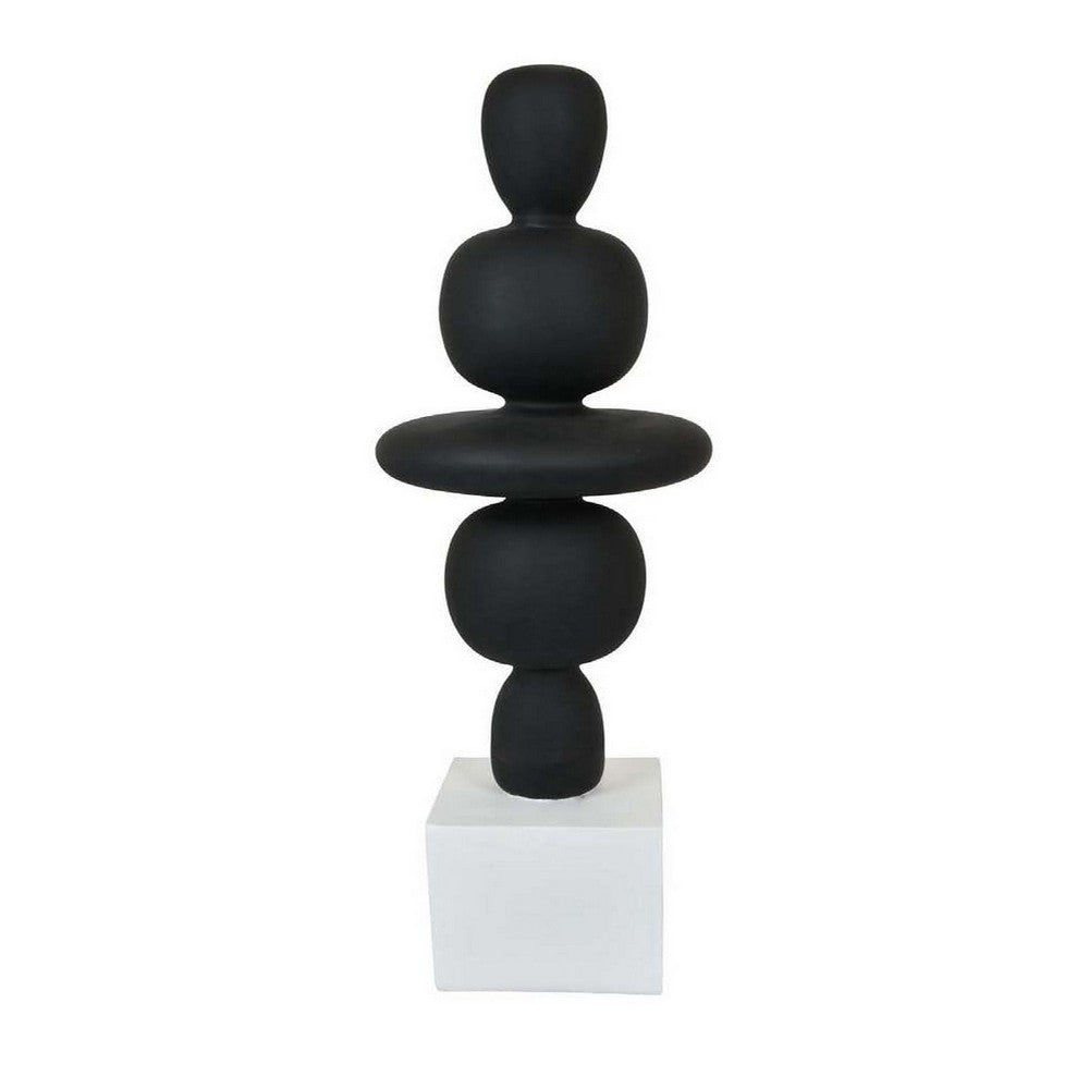 23 Inch Abstract Sculpture Decor Sound Waves Pattern Black White Resin By Casagear Home BM312577