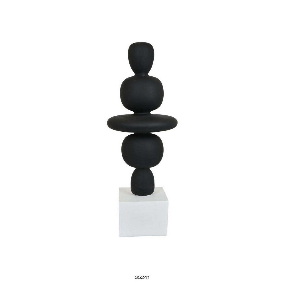 23 Inch Abstract Sculpture Decor Sound Waves Pattern Black White Resin By Casagear Home BM312577