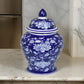 Sen 18 Inch Ceramic Temple Jar with Lid, Blue and White Flower Design By Casagear Home