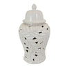 Heni 19 Inch Ceramic Temple Jar with Lid Cut Out Leaf Motifs White Finish By Casagear Home BM312582