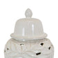 Heni 19 Inch Ceramic Temple Jar with Lid Cut Out Leaf Motifs White Finish By Casagear Home BM312582