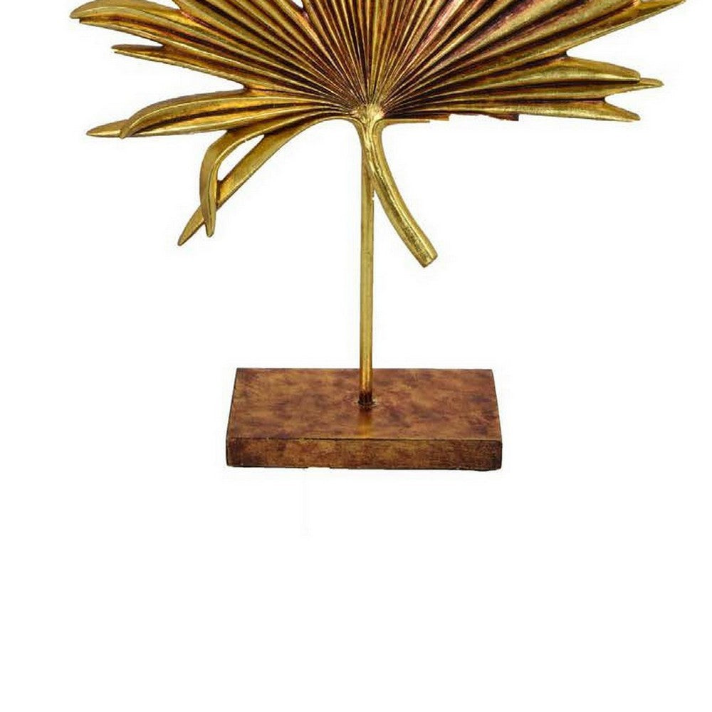 Menny 21 Inch Palm Leaf Resin Decorative Sculpture Resin Copper Finish By Casagear Home BM312589