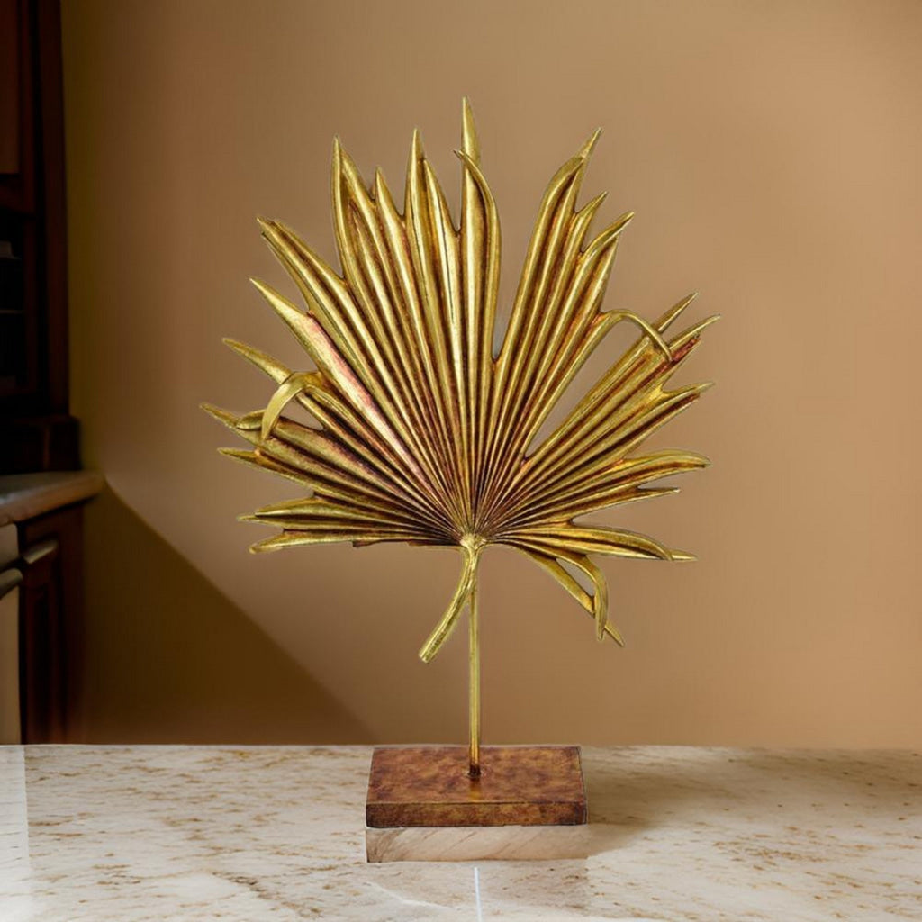 Menny 21 Inch Palm Leaf Resin Decorative Sculpture Resin Copper Finish By Casagear Home BM312589