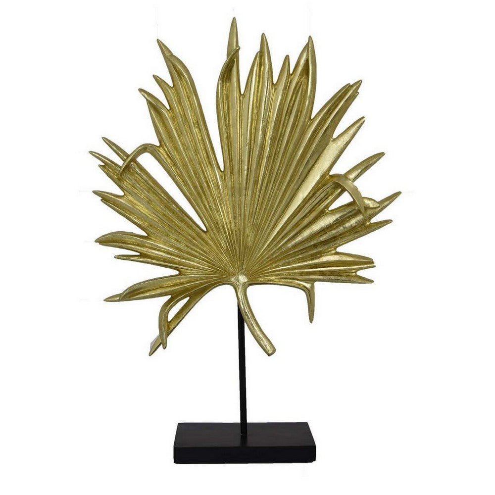 Menny 21 Inch Palm Leaf Resin Decorative Sculpture Resin Gold Finish By Casagear Home BM312590