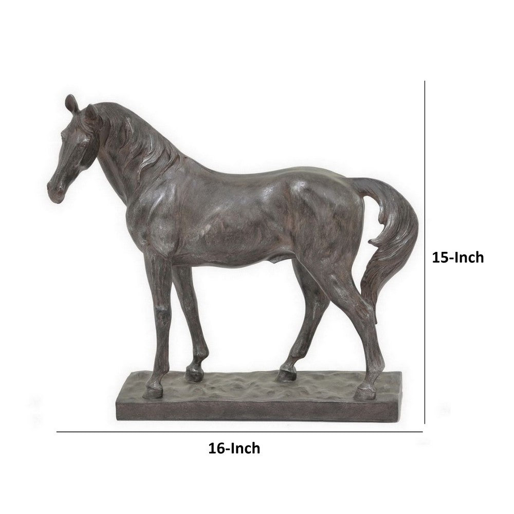 Fenny 16 Inch Standing Horse Statuette Tabletop Figurine Gray Resin By Casagear Home BM312607