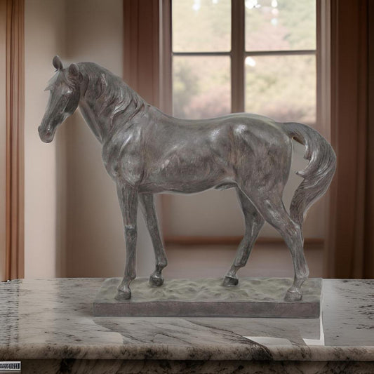 Fenny 16 Inch Standing Horse Statuette Tabletop Figurine Gray Resin By Casagear Home BM312607