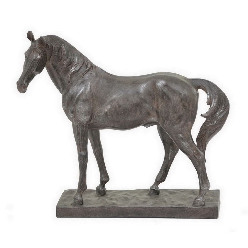 Fenny 16 Inch Standing Horse Statuette Tabletop Figurine Gray Resin By Casagear Home BM312607