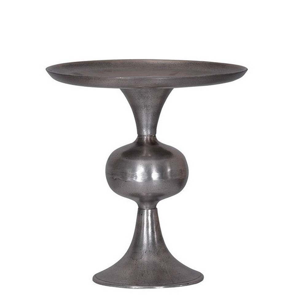 Ria 14 Inch Cake Stand Solid Round Top Pedestal Base Silver Aluminum By Casagear Home BM312609