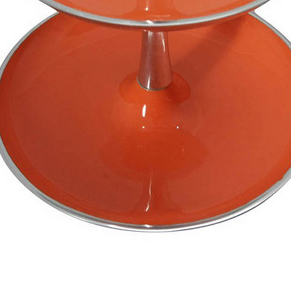 Lio 12 Inch 2 Tier Serving Tray Orange Round Plate Silver Aluminum Finish By Casagear Home BM312610