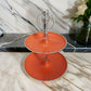 Lio 12 Inch 2 Tier Serving Tray, Orange Round Plate, Silver Aluminum Finish By Casagear Home