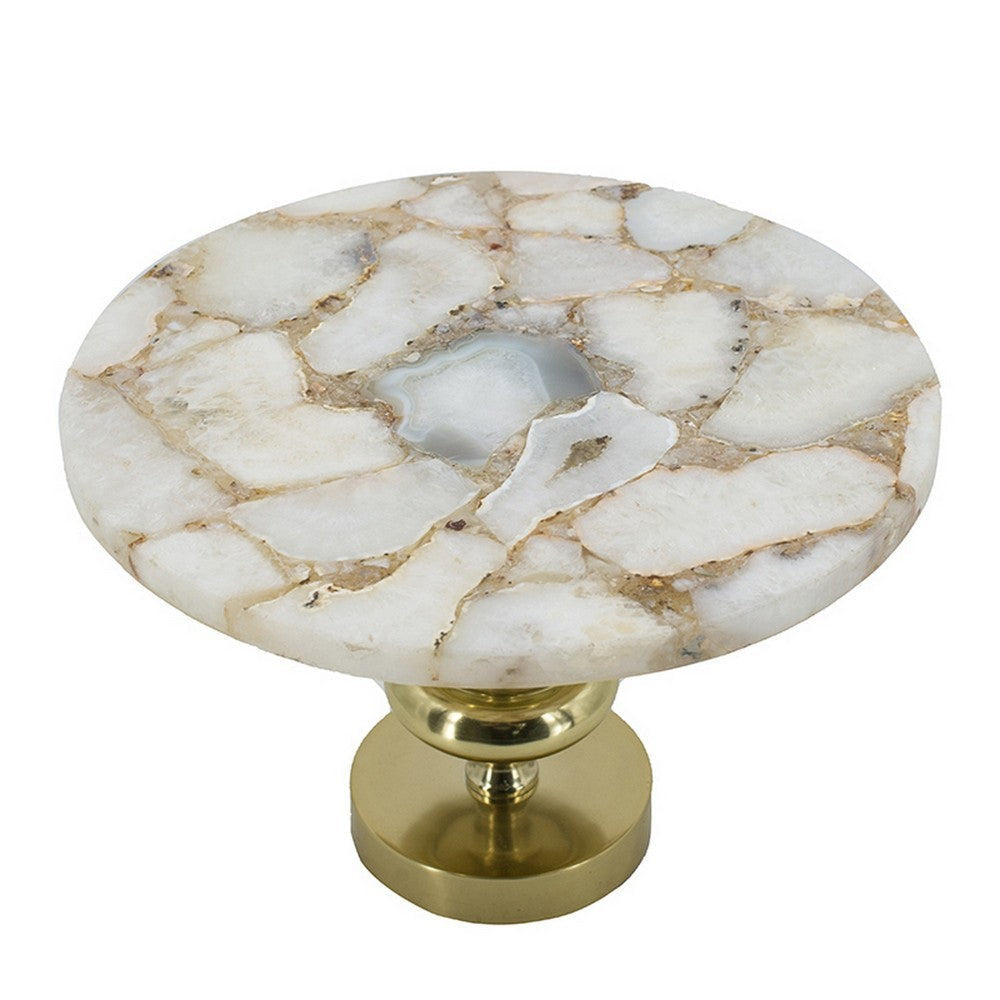 Avi 14 Inch Cake Stand Agate Round Top Classic Gold Aluminum Pedestal By Casagear Home BM312618