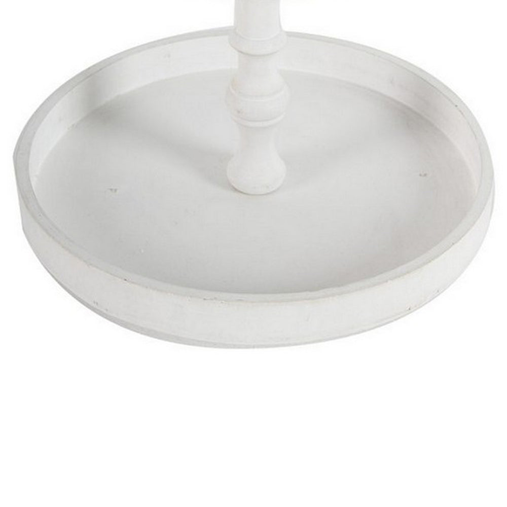 Semy 15 Inch 2 Tier Round Decorative Serving Tray White Wood Finish By Casagear Home BM312620