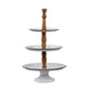 Mlyn 24 Inch 3 Tier Serving Tray Round Metal Base White Brown and Black By Casagear Home BM312623