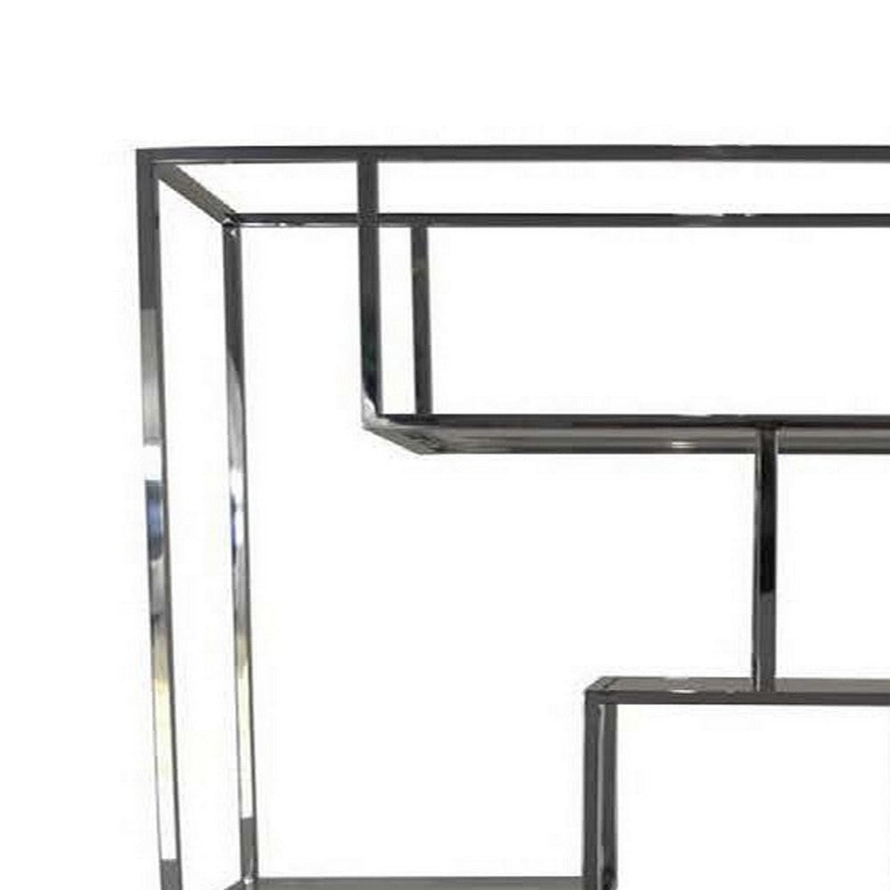 Adena 76 Inch Tall Plant Stand Geometric Style Metal Shelves Silver Tone By Casagear Home BM312625