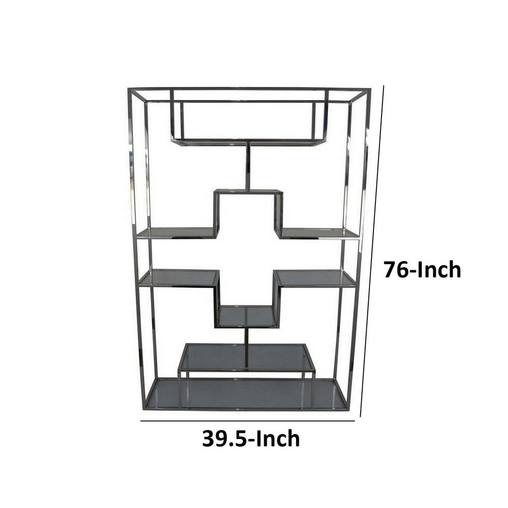 Adena 76 Inch Tall Plant Stand Geometric Style Metal Shelves Silver Tone By Casagear Home BM312625