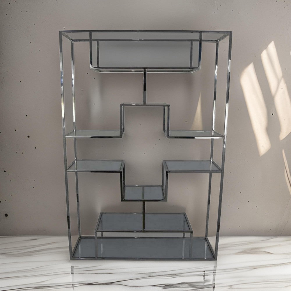 Adena 76 Inch Tall Plant Stand Geometric Style Metal Shelves Silver Tone By Casagear Home BM312625