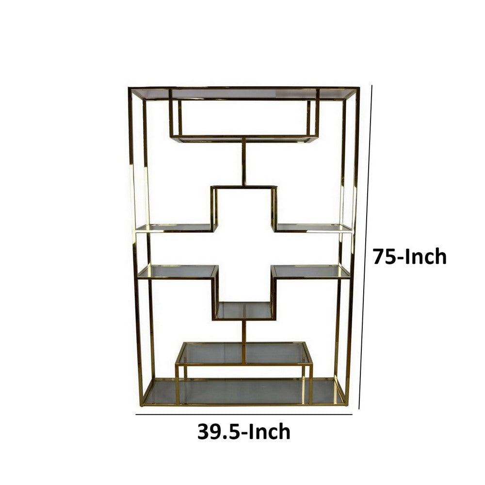 Adena 75 Inch Tall Plant Stand Geometric Metal Shelves Gold Finish By Casagear Home BM312626