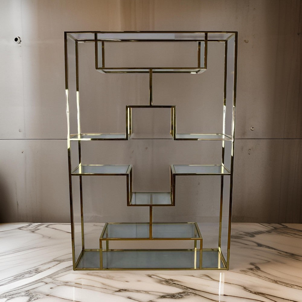 Adena 75 Inch Tall Plant Stand Geometric Metal Shelves Gold Finish By Casagear Home BM312626