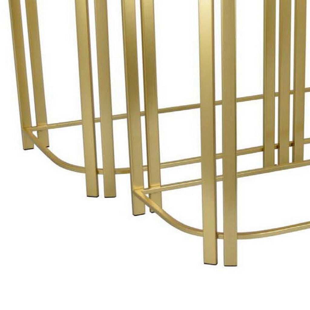 Set of 2 Accent Nesting Tables Marble Top Sleek Modern Gold Metal Frame By Casagear Home BM312631