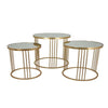 Set of 3 Accent Nesting Tables, Round Mirrored Top, Modern Gold Metal By Casagear Home