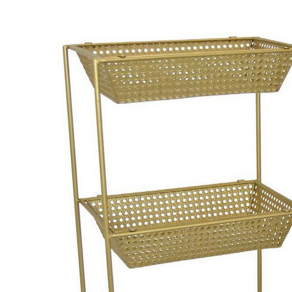 Set of 2 Standing Storage Units 3 Shelves Mesh Design Gold Metal By Casagear Home BM312646