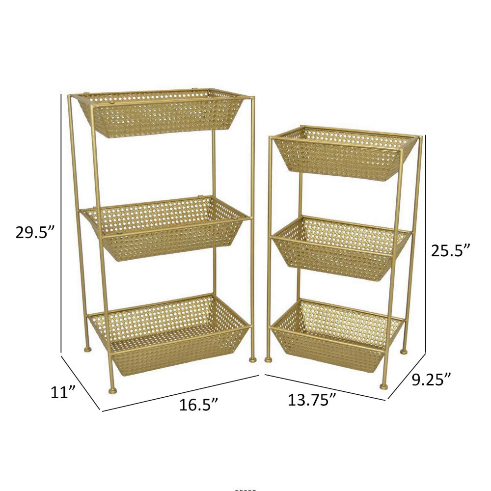 Set of 2 Standing Storage Units 3 Shelves Mesh Design Gold Metal By Casagear Home BM312646