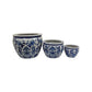 8, 12, 16 Inch Planter Set of 3, White and Blue Printed Design, Ceramic By Casagear Home