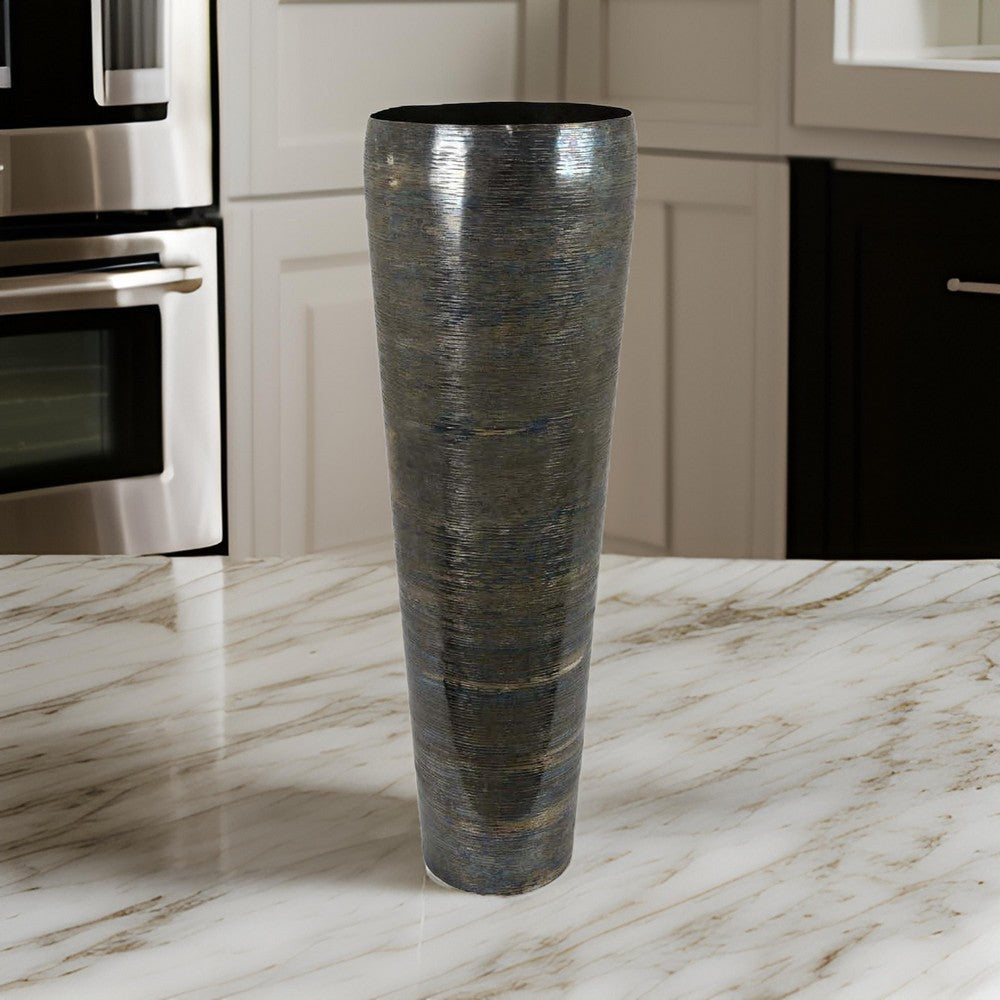 32 Inch Metal Vase, Tumbler Shape, Narrow Base, Multicolored Glossy Finish By Casagear Home