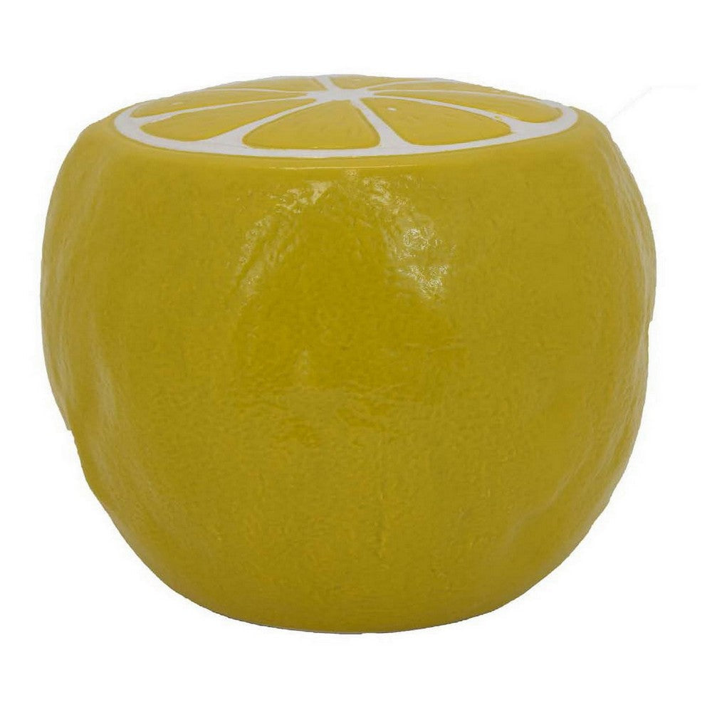 Oriha 18 Inch Plant Stand Garden Stool Lemon Shape Yellow White Ceramic By Casagear Home BM312662