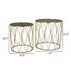 Kiko Accent Table Set of 2 Round Top Unique Modern Shape Gold Metal By Casagear Home BM312667