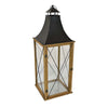 34 Inch Tabletop Decorative Lantern Wood Frame Glass Doors Brown Black By Casagear Home BM312689