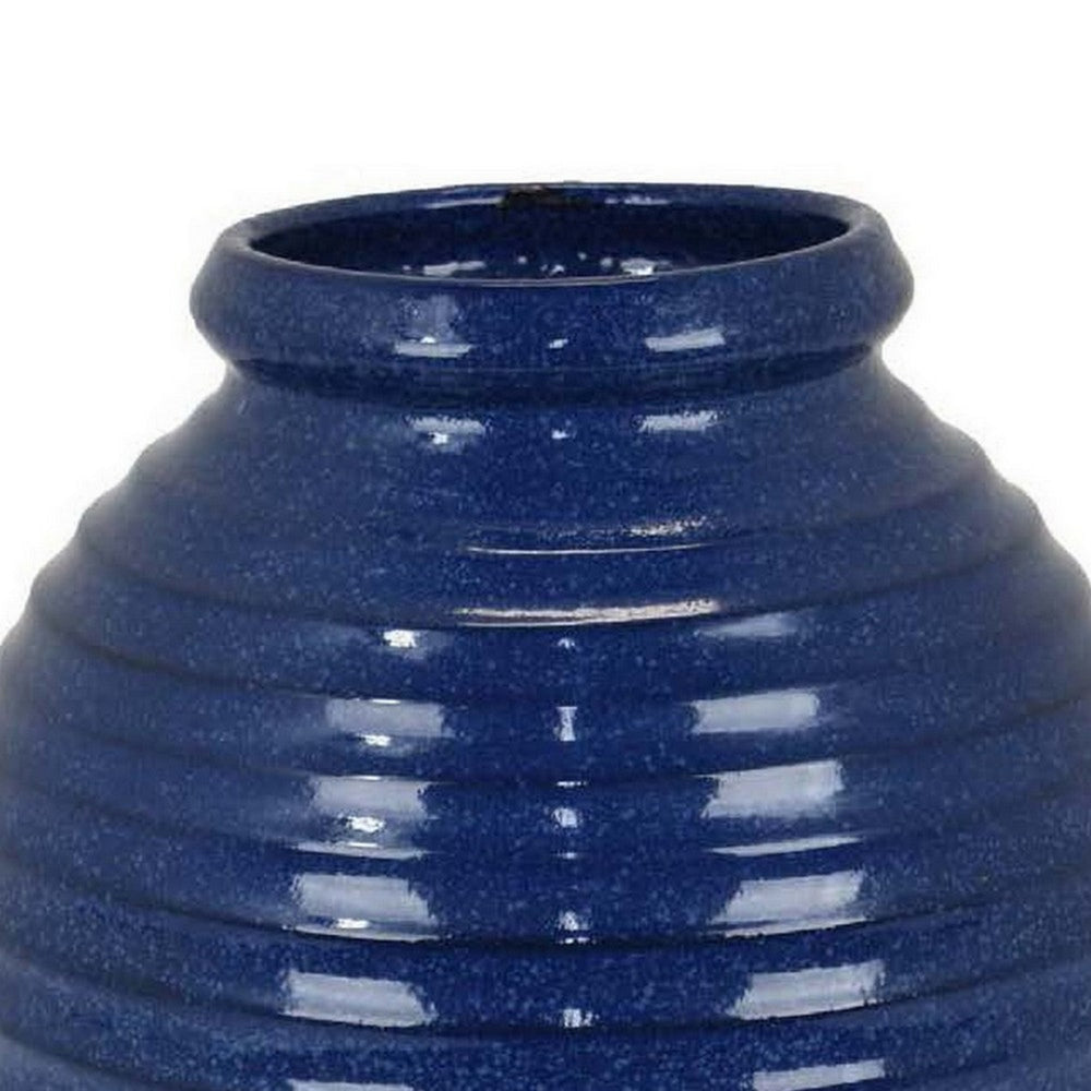 Kohl 15 Inch Decorative Vase Pot Shape Ceramic Blue and Brown Finish By Casagear Home BM312694