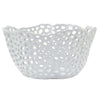 Hina 14 Inch Decorative Bowl Mesh Design Wavy Edges Ceramic White Finish By Casagear Home BM312699