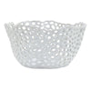 Hina 14 Inch Decorative Bowl, Mesh Design, Wavy Edges, Ceramic White Finish By Casagear Home